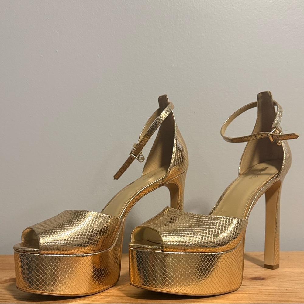 Michael Kors Gold Snake Print Platform Heels